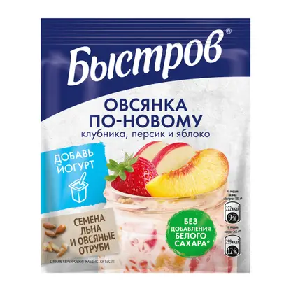 Изображение товара Каша Быстров Клубника персик яблоко семена льна и отруби без сахара 35г