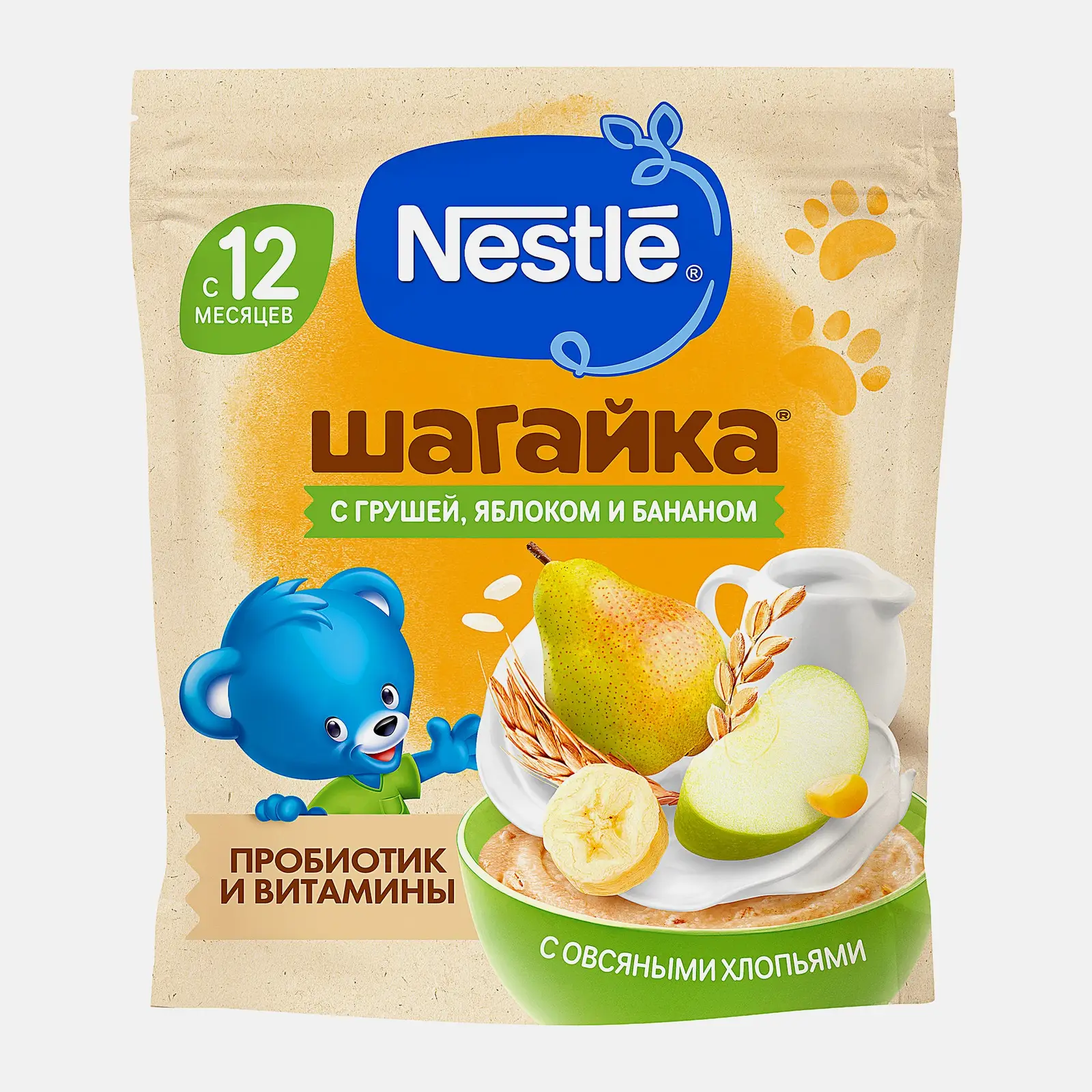 Изображение товара Каша детская молочная мультизлаковая яблоко банан и груша с 12 месяцев Nestle Шагайка 190г