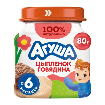 Изображение товара Пюре Агуша Цыпленок и говядина 80 г натуральное детское питание