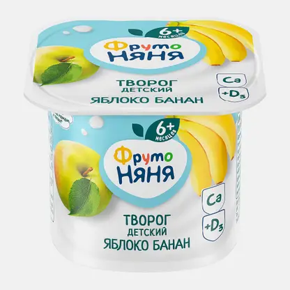 Детский творог с яблоком и бананом с 6 месяцев Фрутоняня 4.2% 100г