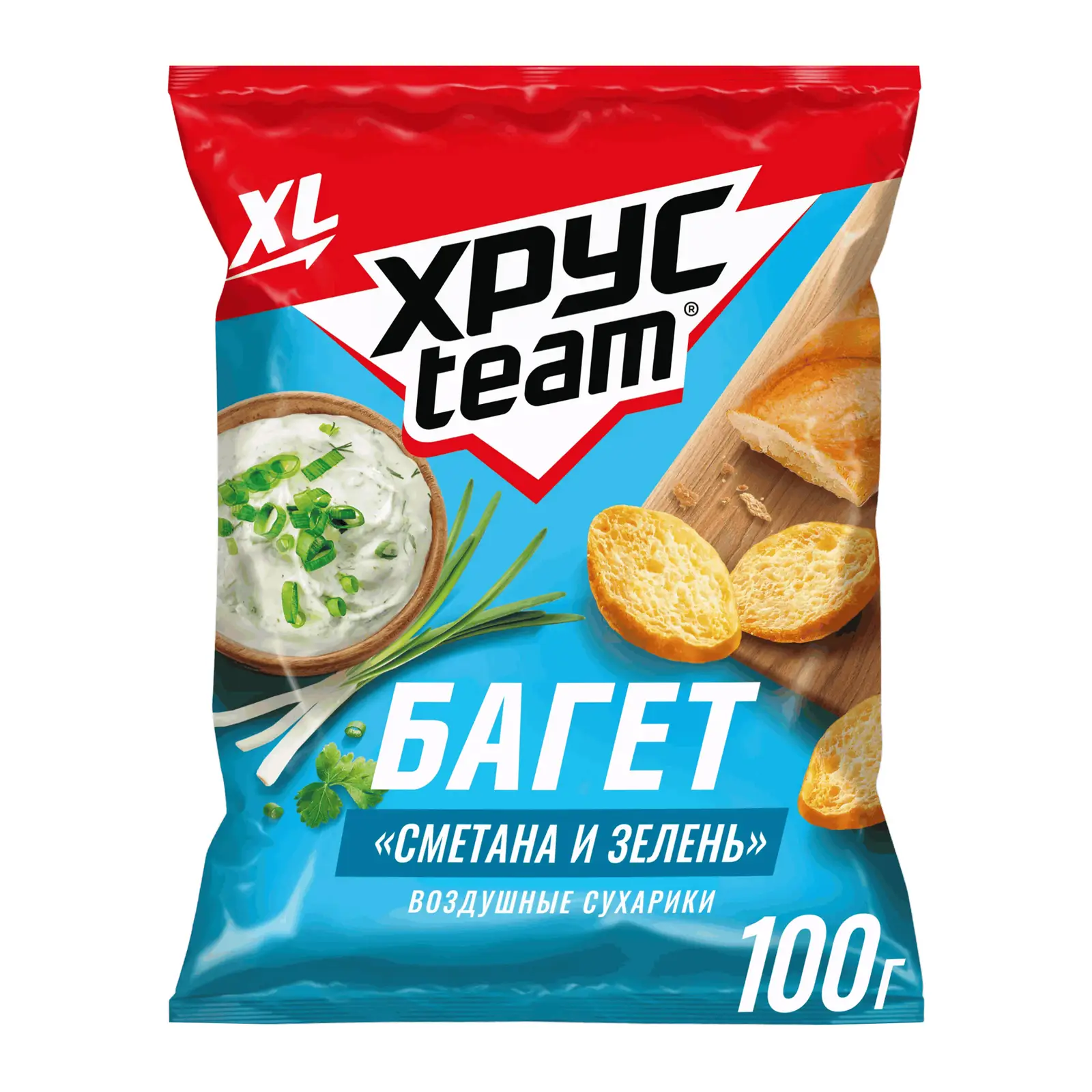Изображение товара Сухарики Хрусteam Багет Сметана и зелень 100г