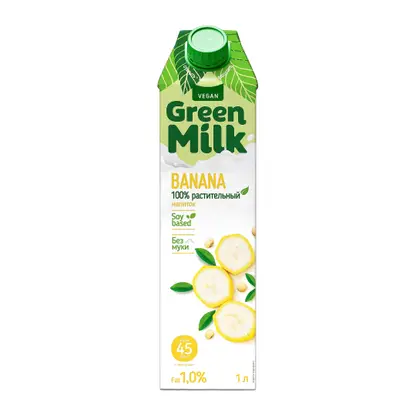Изображение товара Green Milk соевый банан 1% 1л - натуральное растительное молоко с банановым ароматом