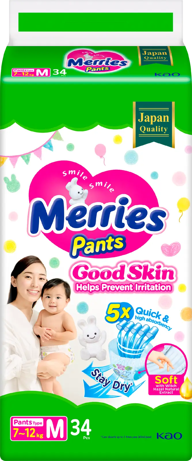 Трусики-подгузники Merries Good Skin M (7-12кг) 34шт