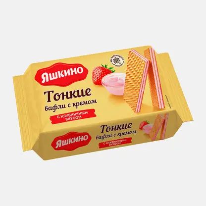 Вафли Яшкино тонкие с кремом с клубничным вкусом 144г