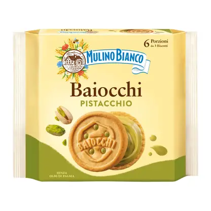 Изображение товара Песочное печенье Baiocchi с фисташковым кремом 168 г от Mulino Bianco
