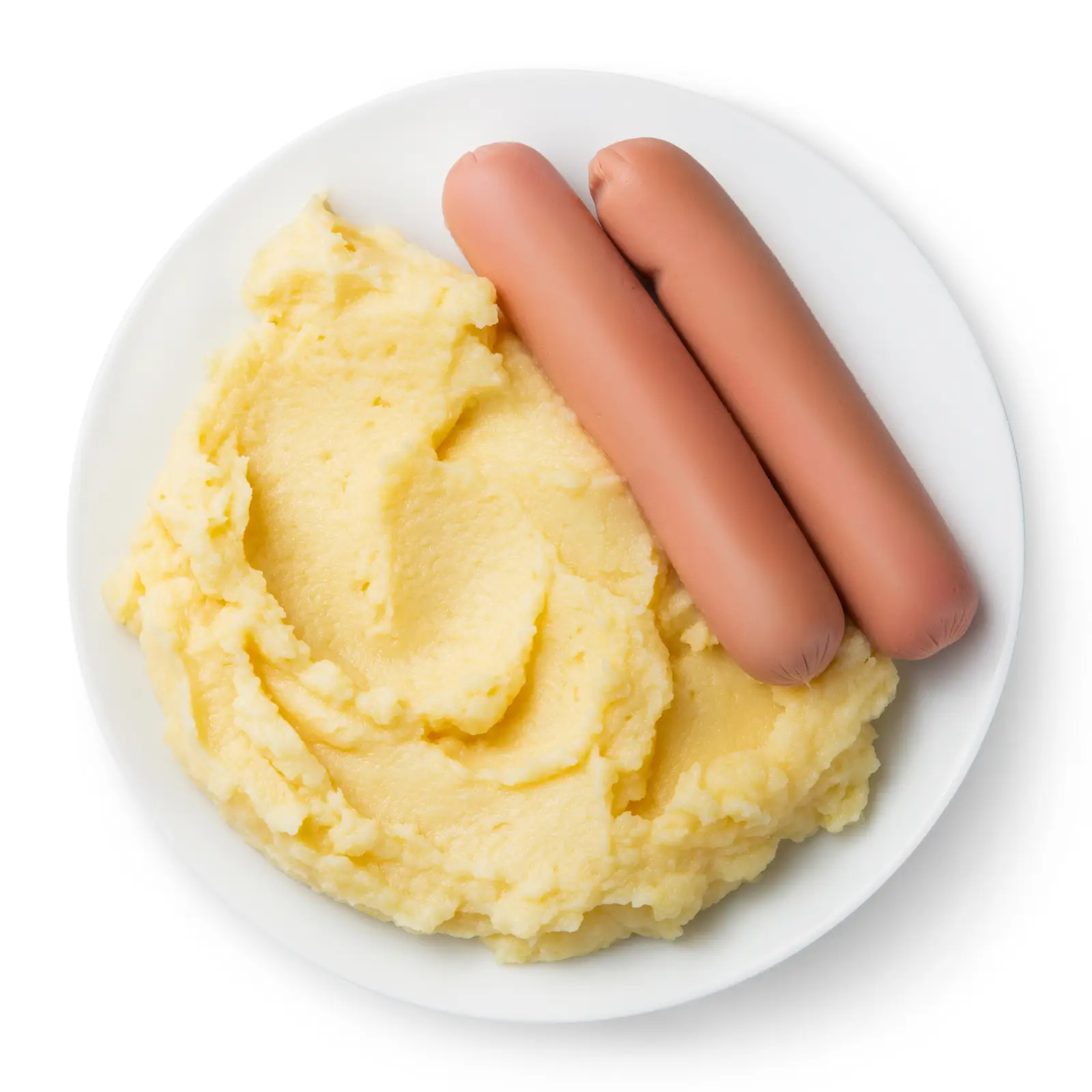 Изображение товара Сосиски отварные с картофельным пюре 200 г - вкусное быстрое блюдо