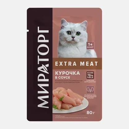 Влажный корм для стерилизованных кошек Мираторг Extra Meat курица в соусе 80г