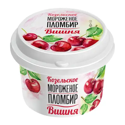 Изображение товара Мороженое Козельское Молоко Пломбир Вишня 150г 13.5% жирности