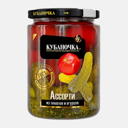 Ассорти из маринованных томатов и огурцов Кубаночка 720г