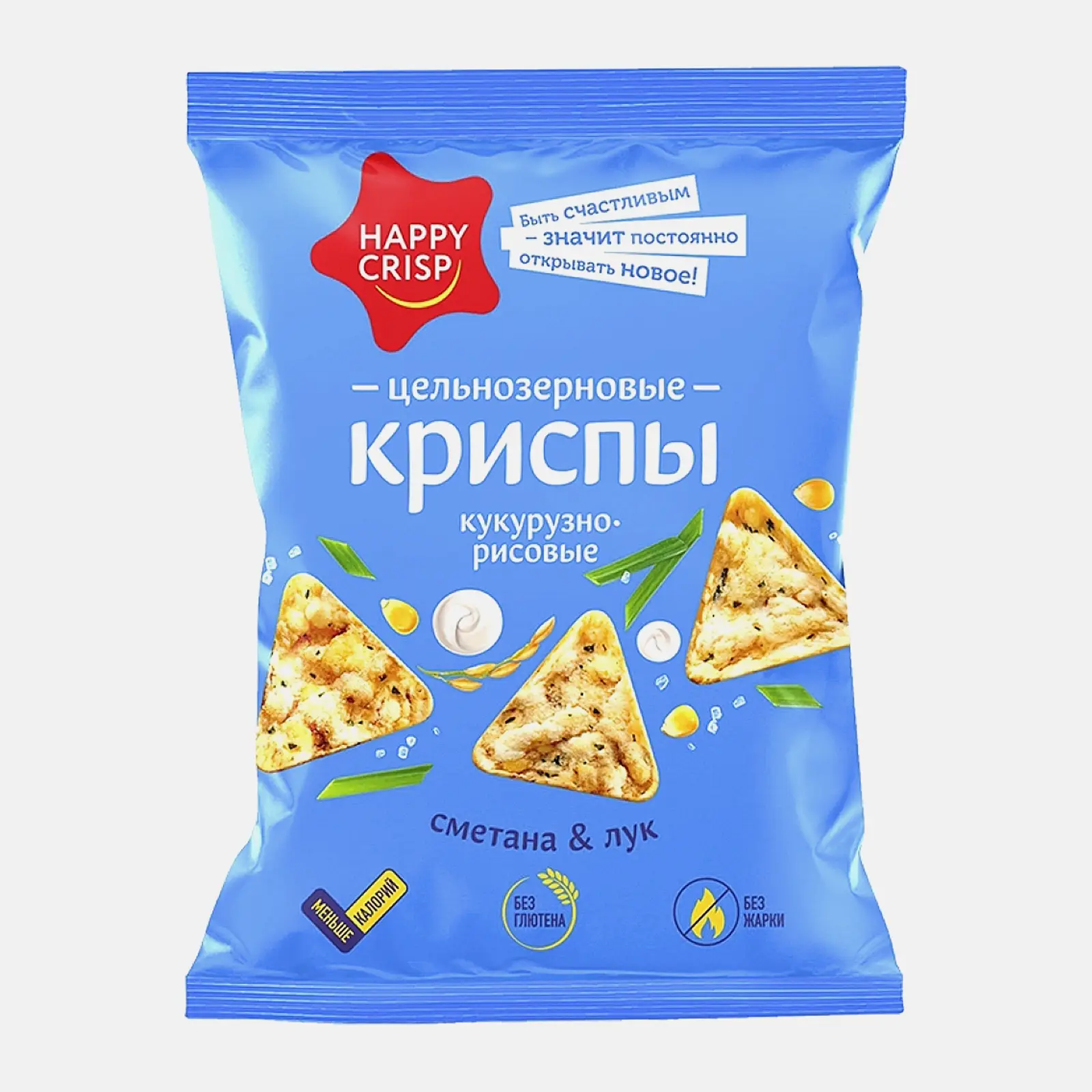 Изображение товара Чипсы Happy Crisp Кукурузно-рисовые со вкусом сметана лук