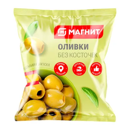 Изображение товара Оливки Магнит зеленые без косточки 170г