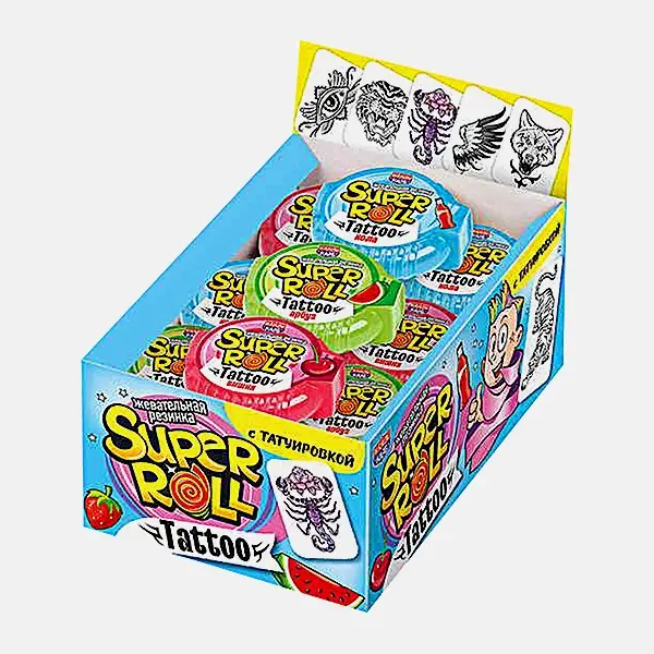 Жевательная резинка Super Roll Tattoo Канди Клаб 12г в ассортименте - фото 2 Жевательная резинка Super Roll Tattoo Канди Клаб 12г в ассортименте - фото 2