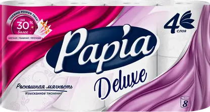 Туалетная бумага Papia Deluxe 8 рулонов 4 слоя