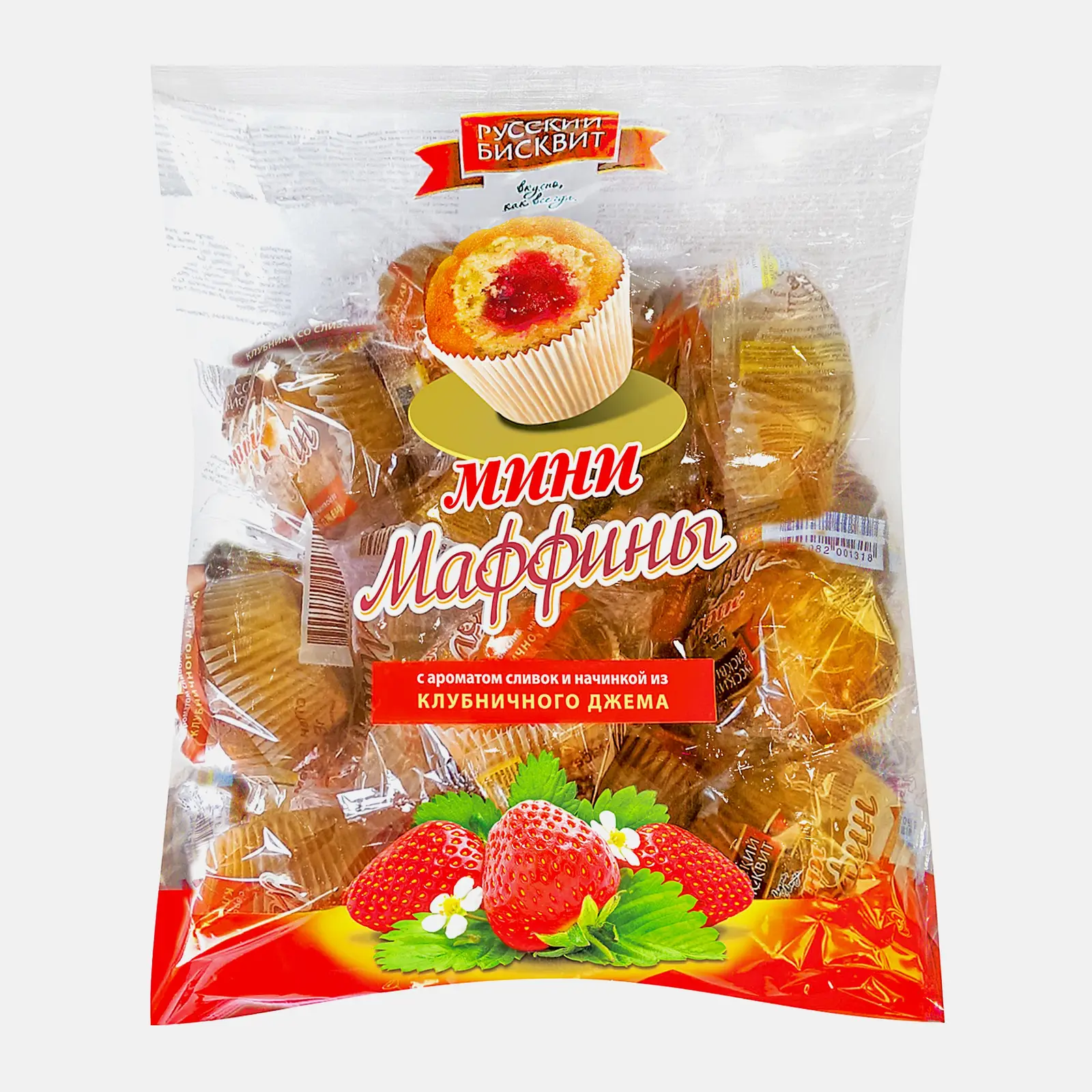 Мини-маффины с ароматом сливок и начинкой из клубничного джема Русский бисквит 465г
