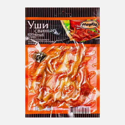 Уши свиные Марти копченые с кожей 100г