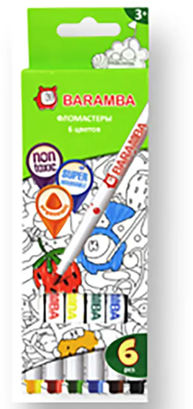 Фломастеры Baramba круглые яркие 6шт