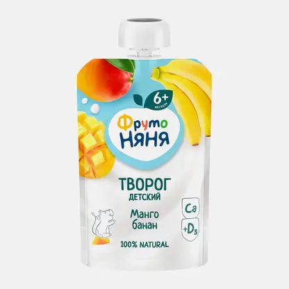 Творог детский со вкусом Манго и банан с 6 месяцев Фрутоняня 4.2% 90г