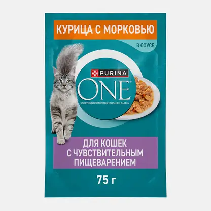 Влажный корм для кошек с чувствительным пищеварением с курицей и морковью Purina ONE 75г