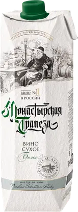 Вино Монастырская Трапеза белое сухое 12% 1л