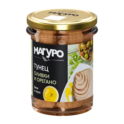Изображение товара Филе тунца Магуро в соусе Оливки-орегано 200г