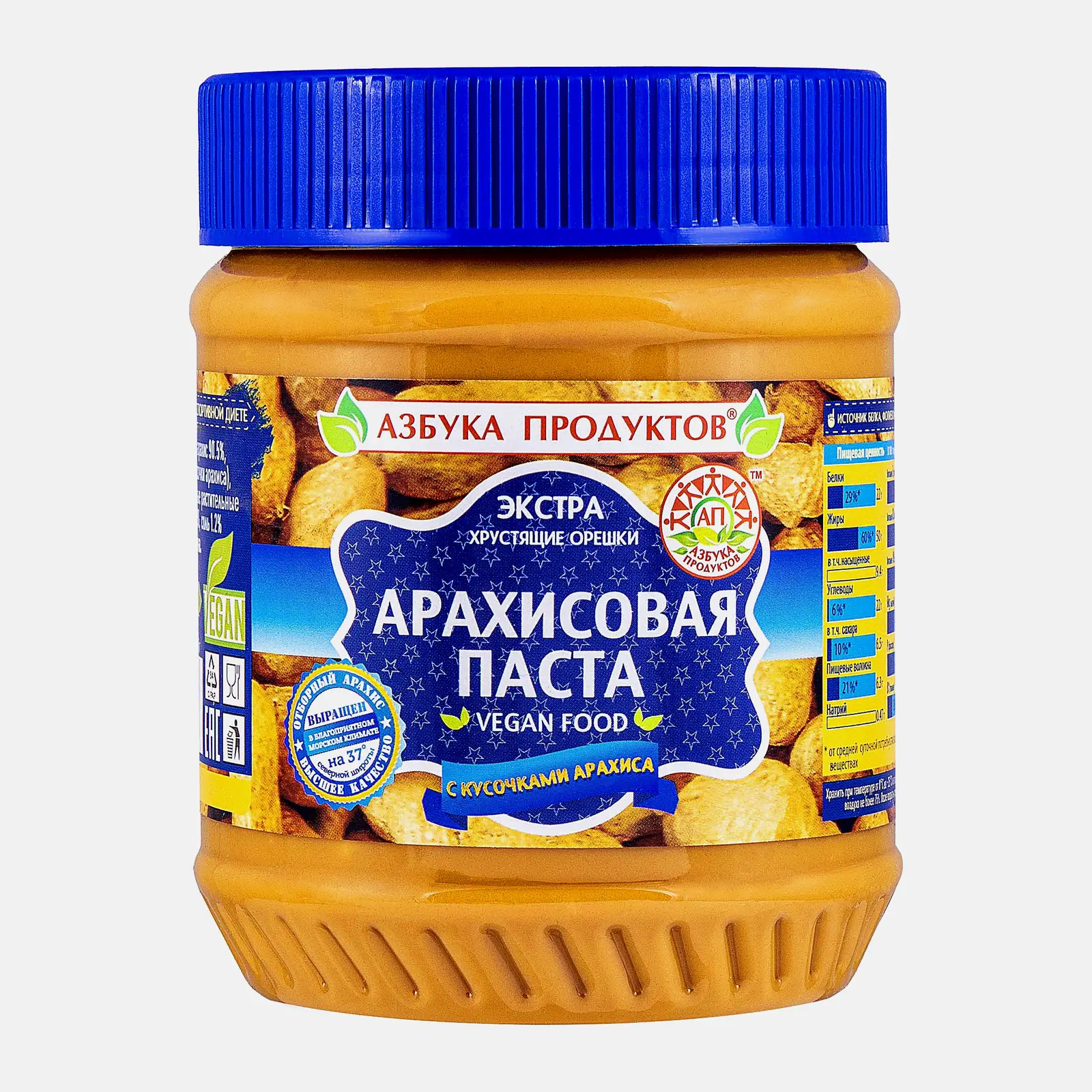 Арахисовая паста Экстра с кусочками арахиса Азбука продуктов 340г Арахисовая паста Экстра с кусочками арахиса Азбука продуктов 340г