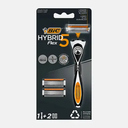 Бритва мужская BIC Hybrid 5 Flex 5 лезвий плавающая головка 1 ручка и 2 сменные кассеты