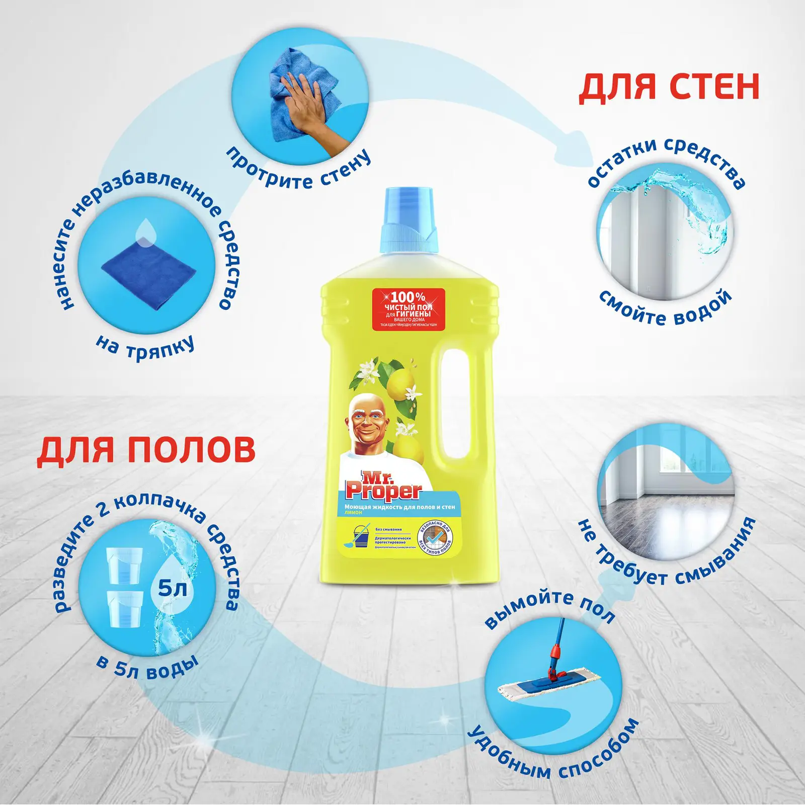 Моющая жидкость для полов и стен Mr. Proper Лимон 1л