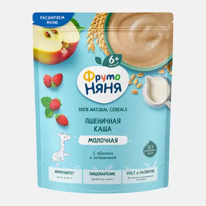 Молочная каша пшеничная с яблоками и земляникой Фрутоняня 190г
