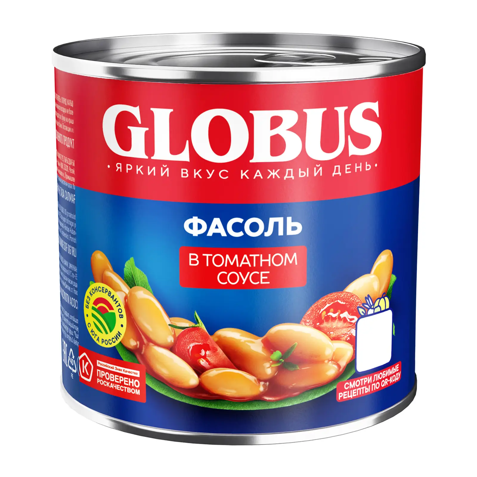 Изображение товара Фасоль Globus в томатном соусе 400г - готовая консервированная белая фасоль