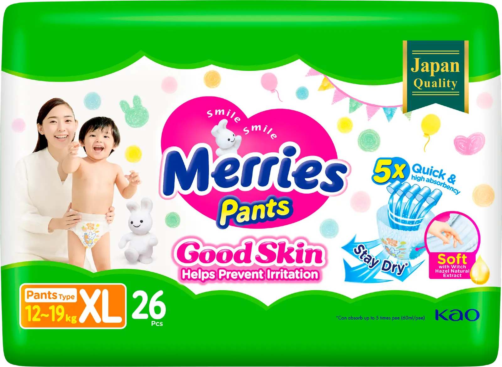 Трусики-подгузники Merries Good Skin XL (12-19кг) 26шт