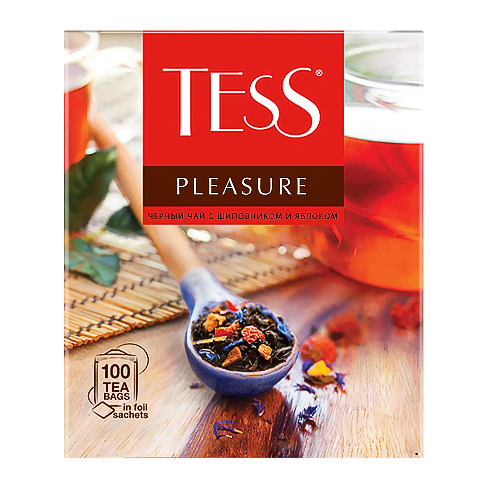 Изображение товара Чай черный фрукто-цветочный Tess Pleasure 100 пакетов, аромат Тропические фрукты