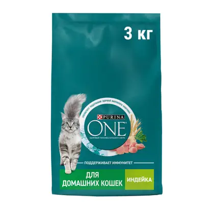Изображение товара Сухой корм для кошек Purina One При домашнем образе жизни с индейкой и злаками 3кг