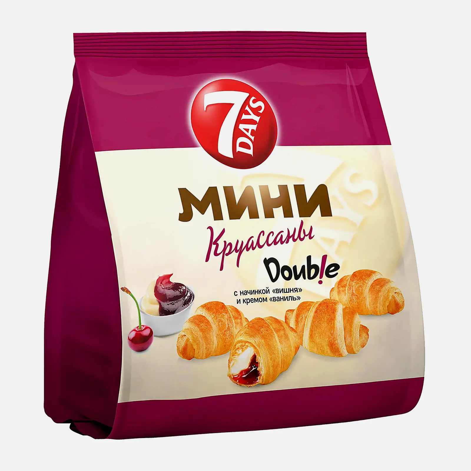 Изображение товара Мини-круассан с двойной начинкой ваниль и вишня 7Days 265г