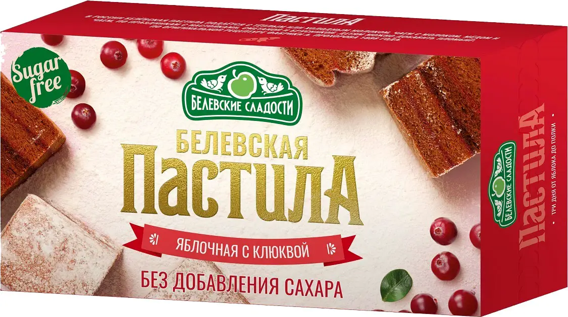 Изображение товара Яблочная пастила с клюквой без сахара 200г Белевская пастила