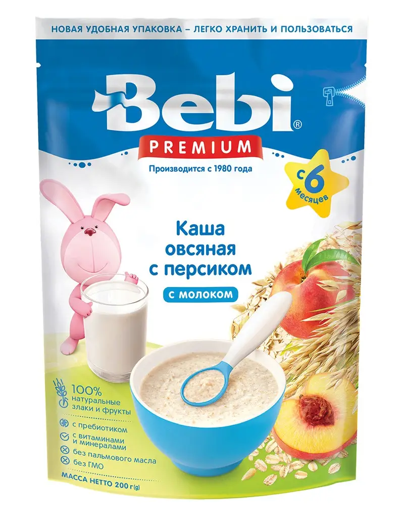 Каша молочная Bebi Premium Овсяная сухая с персиком с 5 месяцев 200г — в  каталоге на сайте сети Магнит | Краснодар