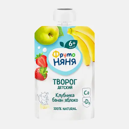 Творог детский со вкусом Клубника-банан-яблоко с 6 месяцев Фрутоняня 4.2% 90г