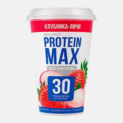 Напиток кисломолочный клубника и личи безлактозный Молвест Protein Max 0.6% 240г