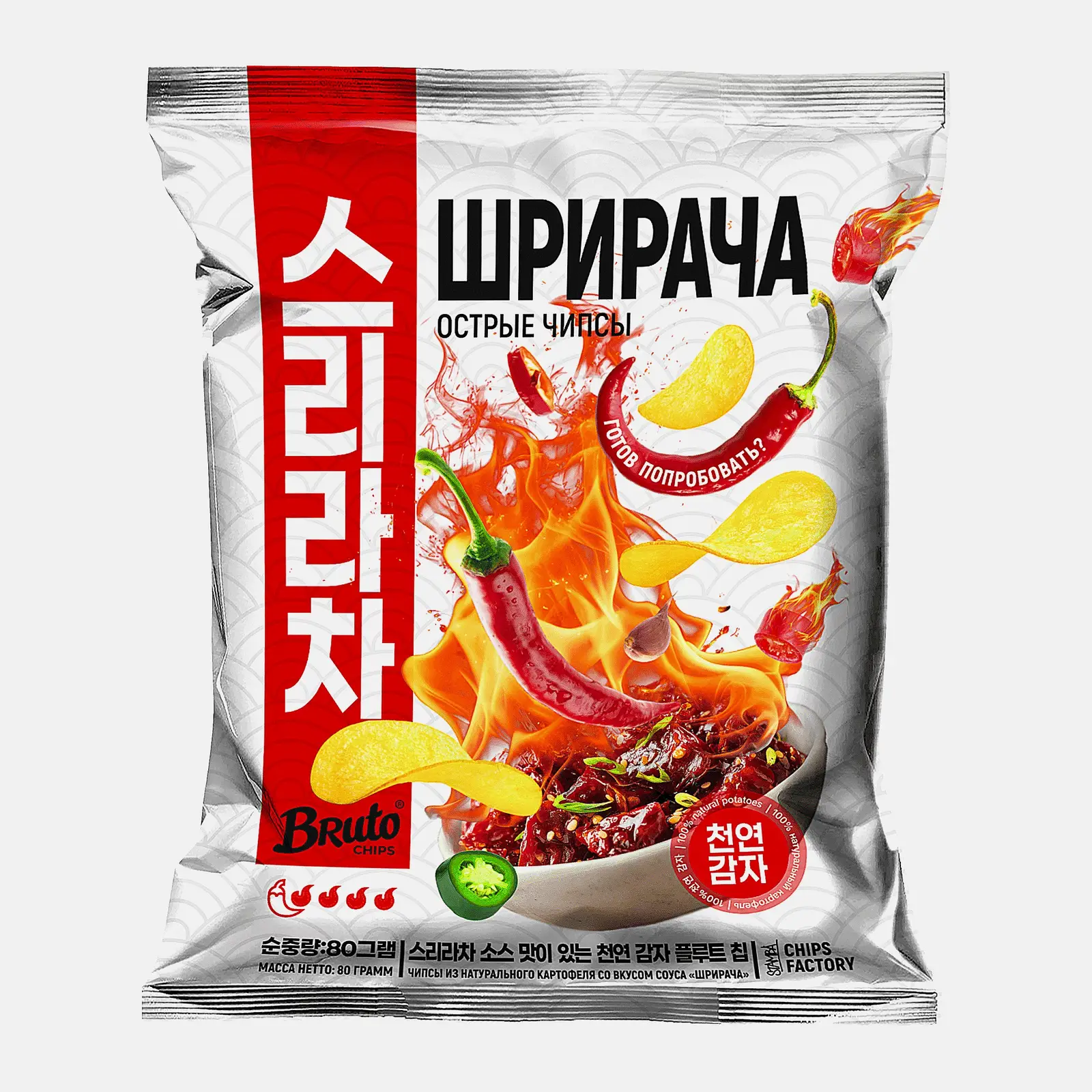 Картофельные чипсы со вкусом шрирача Bruto 80г