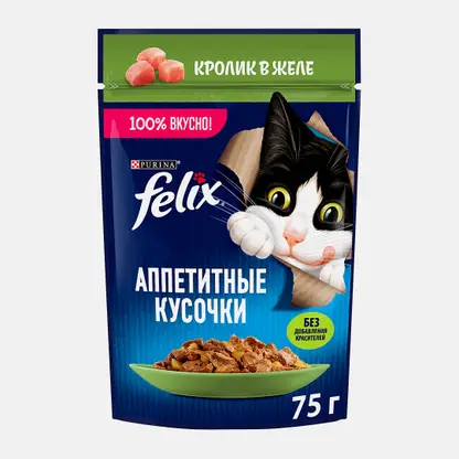 Влажный корм для кошек Аппетитные кусочки с кроликом в желе Felix 75г
