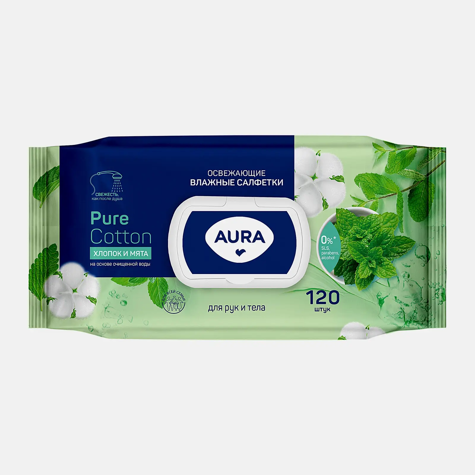 Салфетки влажные Aura Family Big-Pack освежающие с крышкой 120шт Салфетки влажные Aura Family Big-Pack освежающие с крышкой 120шт