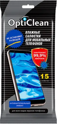 Салфетки влажные Opti Clean для телефонов 15шт