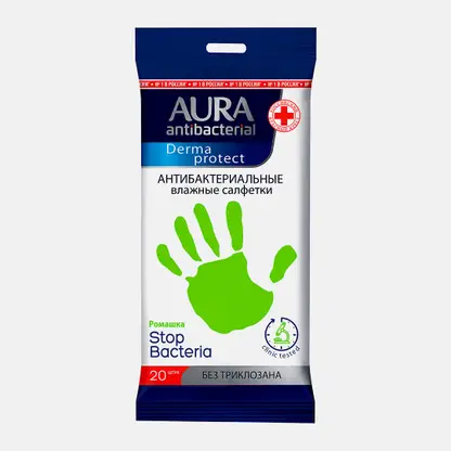 Влажные салфетки Aura Antibacterial Derma Protec Антибактериальные 20шт