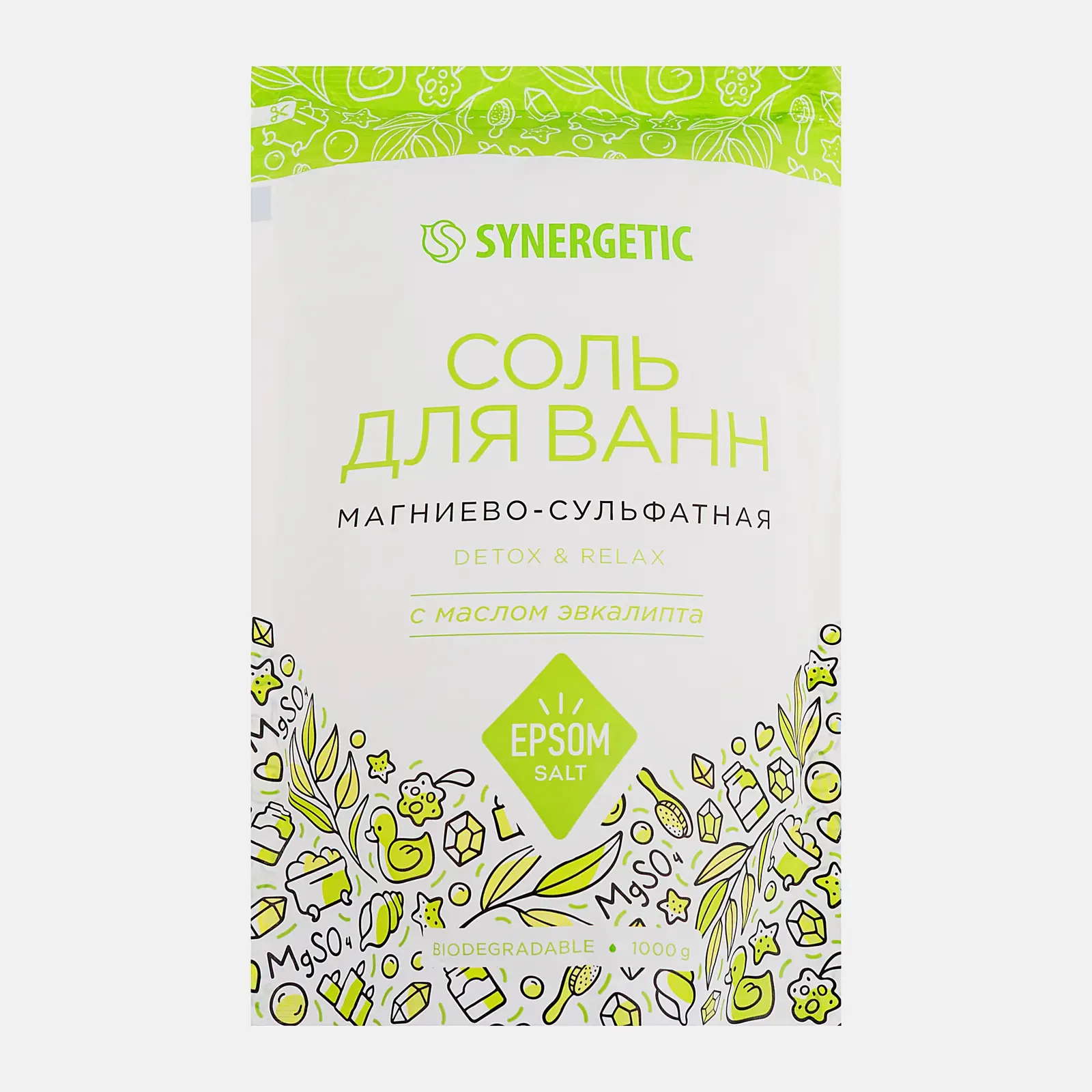 Морская соль для ванн с маслом эвкалипта Synergetic 1кг