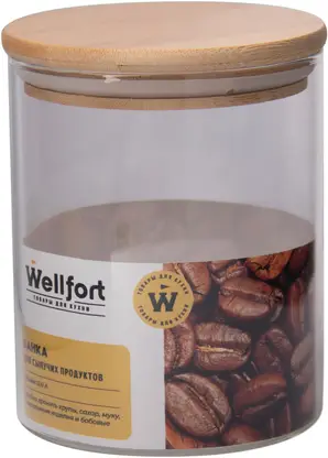 Изображение товара Банка Wellfort для сыпучих продуктов стекло бамбук 600мл