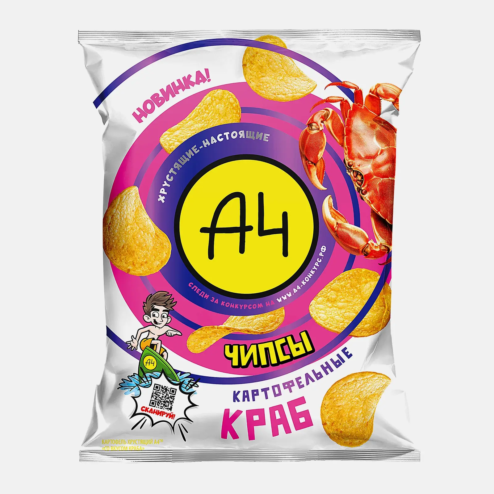 Изображение товара Чипсы А4 картофельные со вкусом краба 50г хрустящая закуска