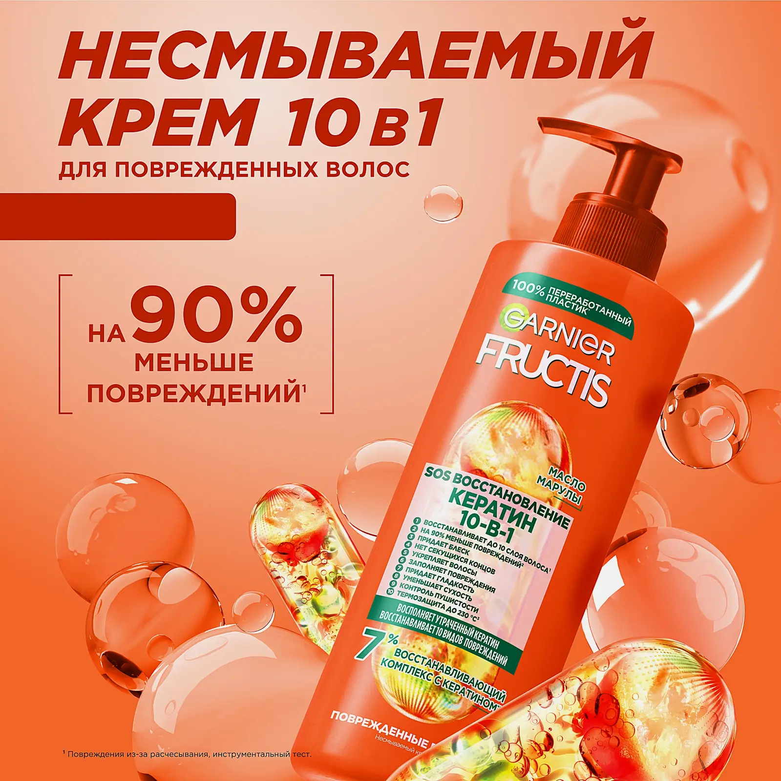 SOS Кератин Филлер для волос Fructis 10в1 несмываемый крем 400мл