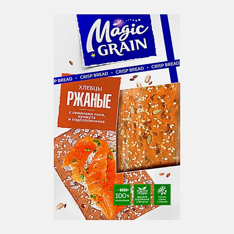 Изображение товара Хлебцы ржаные Magic Grain с семенами льна, кунжута и подсолнечника 160г