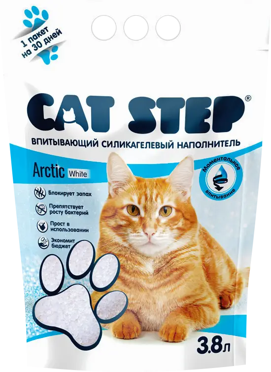 Наполнитель для кошек Cat Step силикагель Arctic White 3.8л