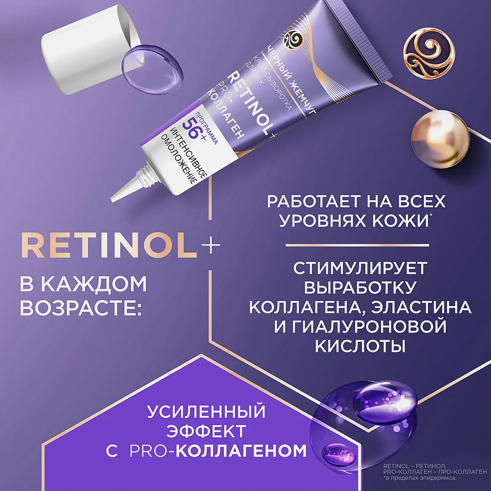 Антивозрастная крем-сыворотка для кожи вокруг глаз 56+ Черный жемчуг 17мл