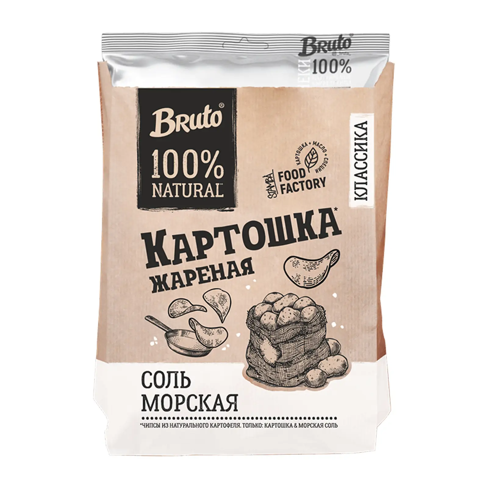 Чипсы Bruto картофельные с морской солью 120г - Магнит-Продукты